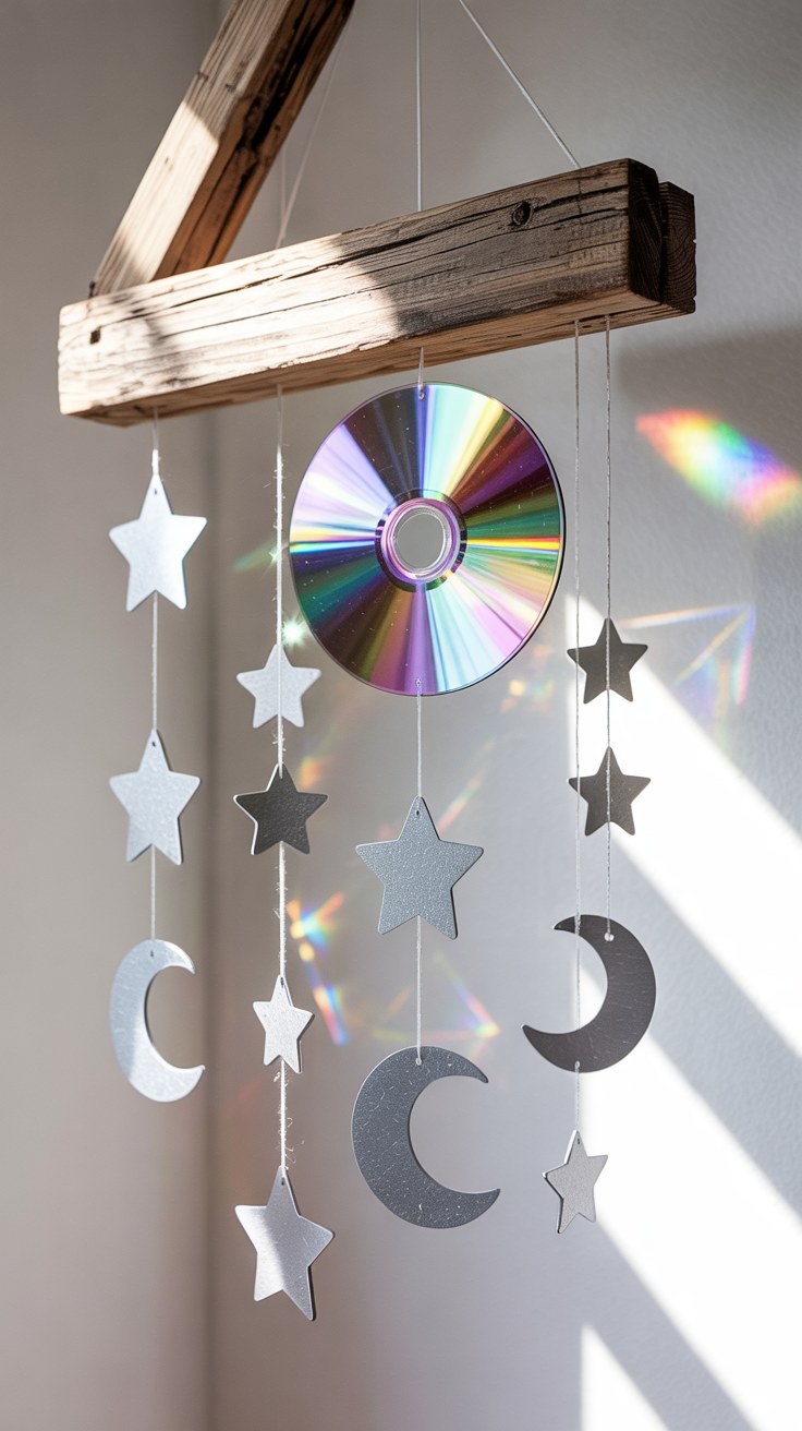 DIY CD Wall Hanging Mobile with Stars and Moons Bedroom Decor