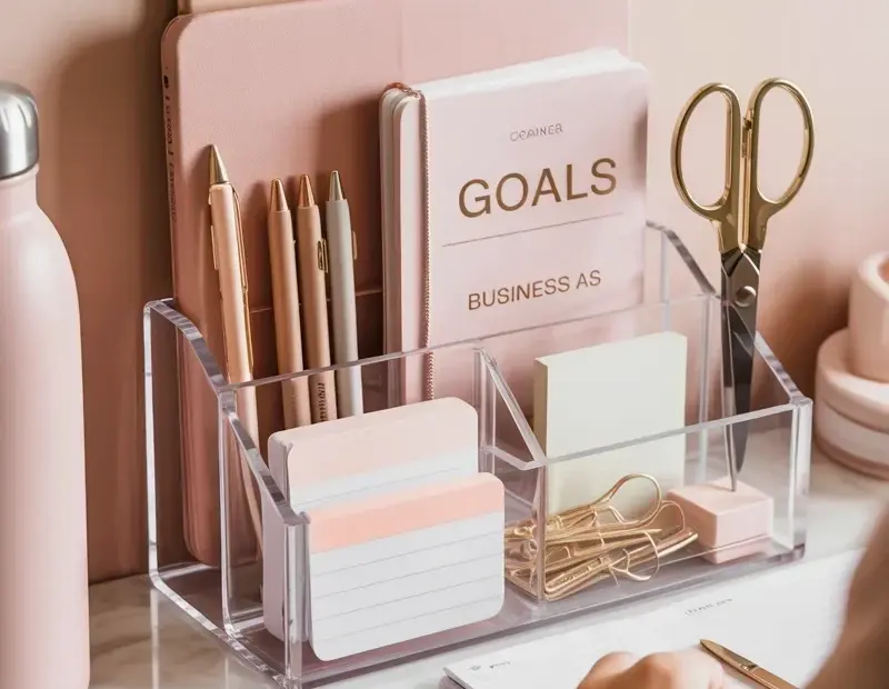 Minimalist Pink Desk Organization – Spring Home Office WFH Essentials