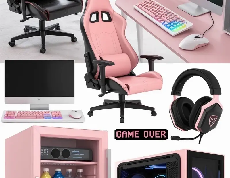 Pink & Black Gaming Desk Setup Ideas - Full Peripherals Collection