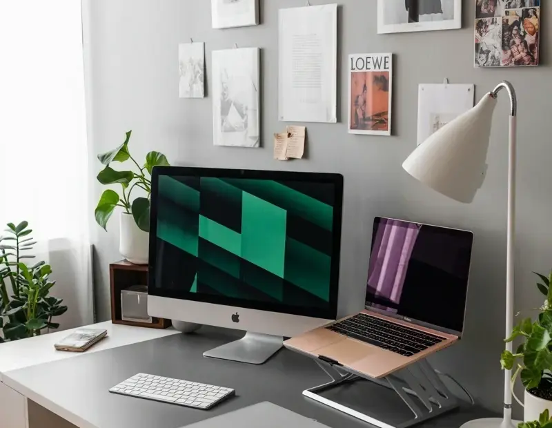 Budget Minimalist Home Office Desk Setup with Vintage Gallery Wall