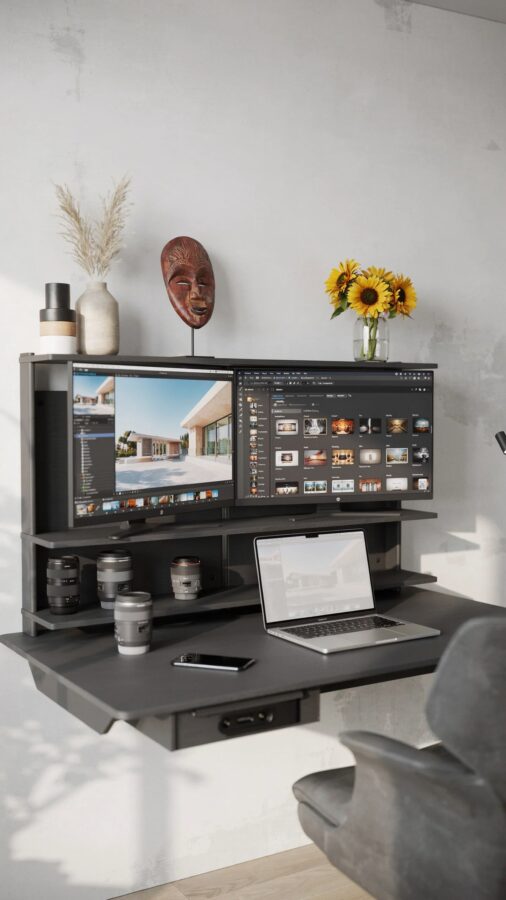 Wall-Mounted Desk Setup for Small Home Office | Boost Productivity | DropTop by Pith & Stem