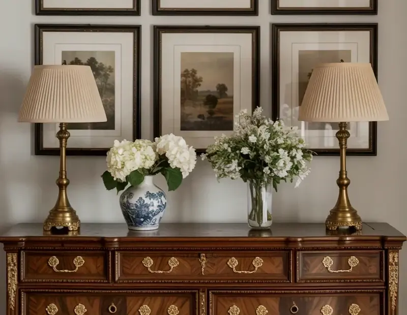 Budget Home Office Decor: Gallery Wall Over a Vintage Dresser