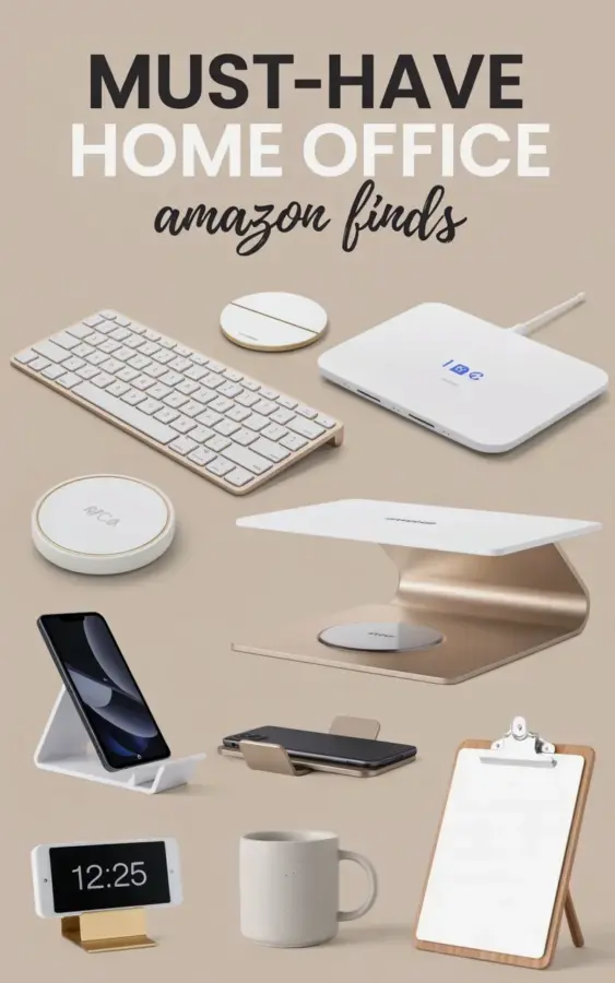 Minimalist Home Office Amazon Finds: White Gold Keyboard, Charging Pad & More