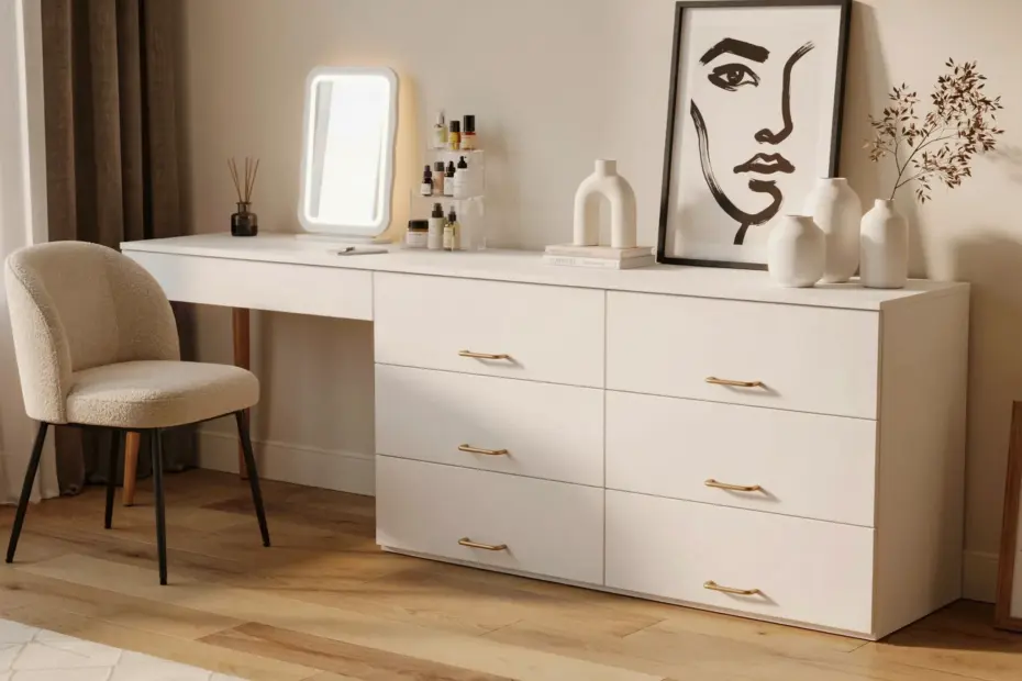 White Modern Wood Makeup Vanity with 8 Drawers - The Measurement Mistake You Need to Avoid