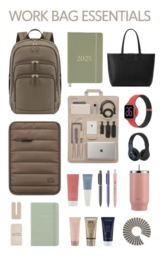Work Bag Essentials Flat Lay for 2025 | Backpack, Tote & Planner Setup
