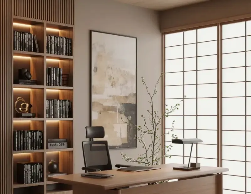 Japanese Style Home Office with Shoji Screens - A Peaceful Winter Workspace